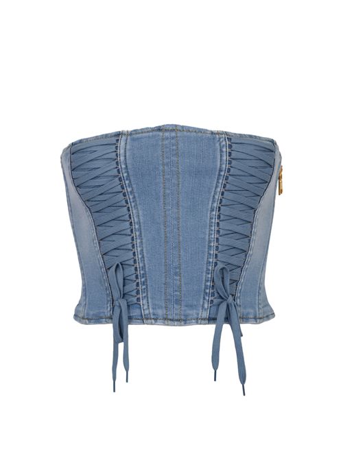Top bustier in denim di cotone e lyocell con lacci criss-cross Elisabetta Franchi | JT02D61E2192